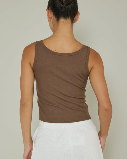 Brown Thick Strap Ribbed Top