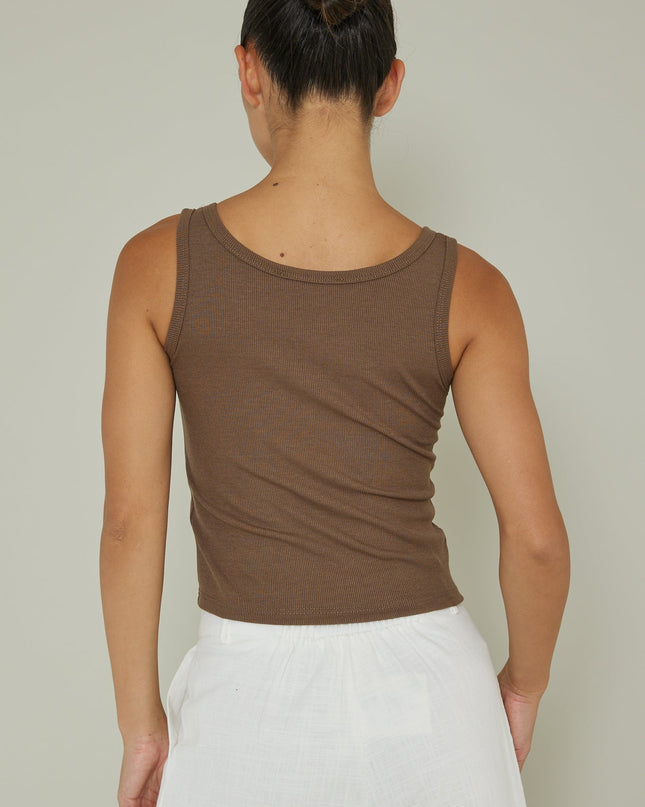 Brown Thick Strap Ribbed Top