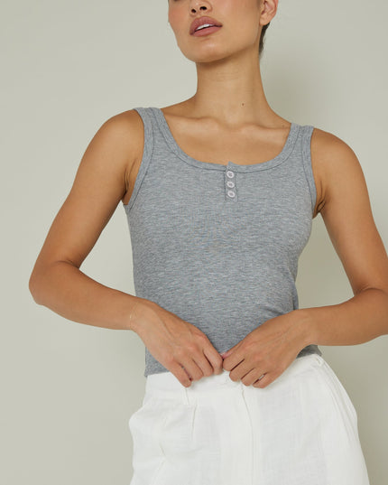Grey Thick Strap Ribbed Top
