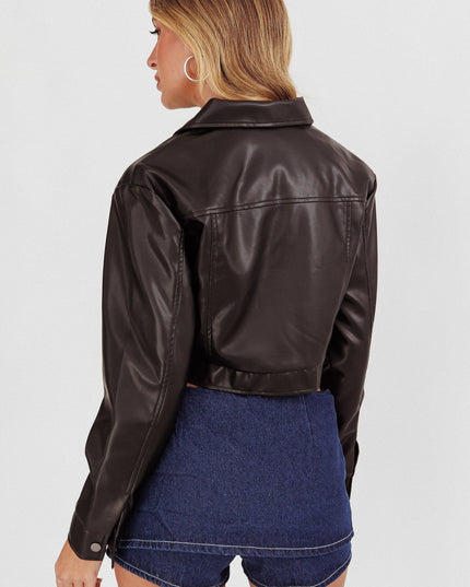 Black Button Faux Leather Jacket
