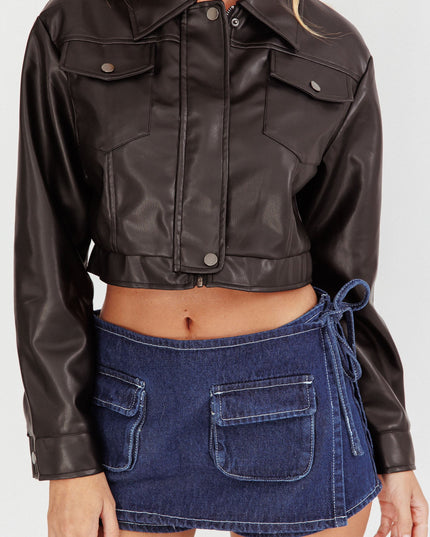 Black Button Faux Leather Jacket