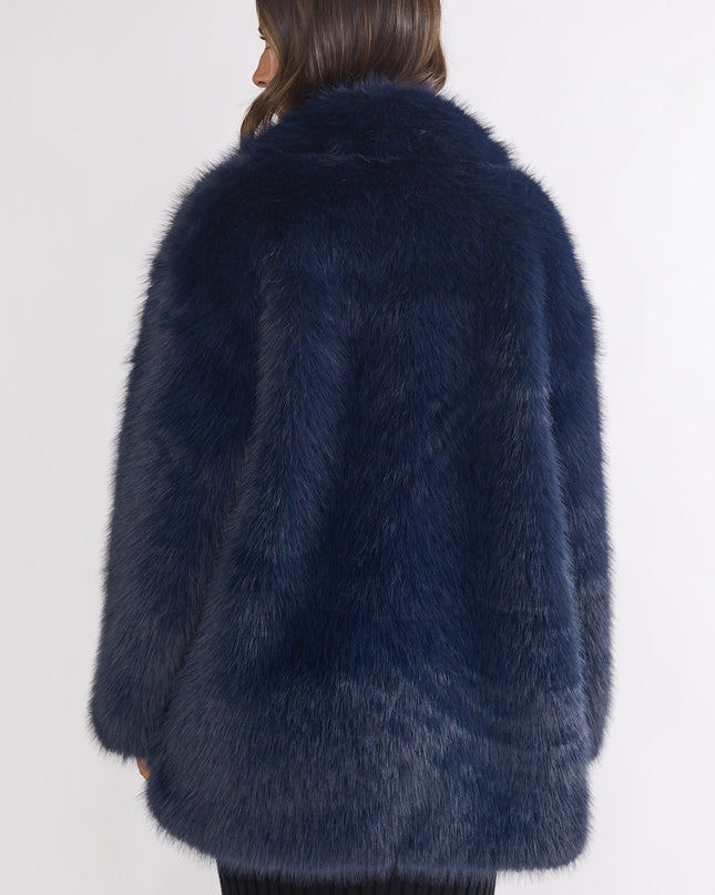 Navy Faux Fur Pocket Coat