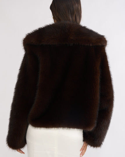 Oversized Lapel Faux Fur Jacket Coffee