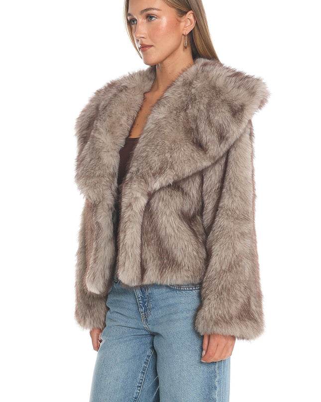 Taupe Oversized Lapel Faux Fur Jacket