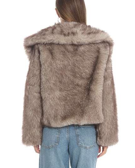 Taupe Oversized Lapel Faux Fur Jacket