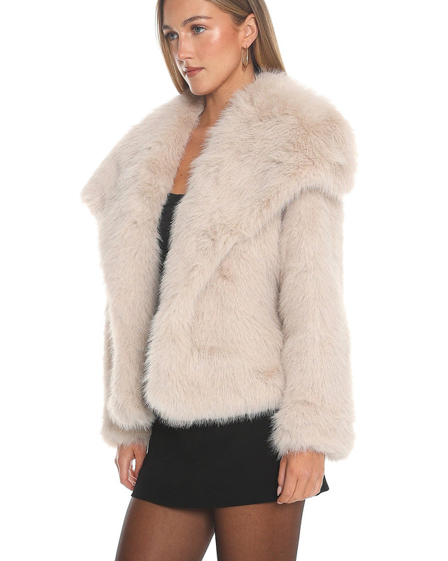 Taupe Oversized Lapel Faux Fur Jacket