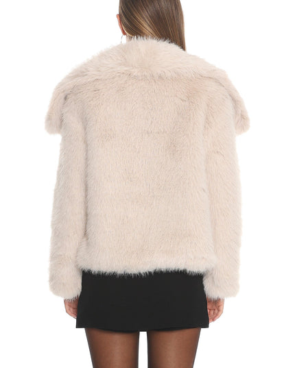 Taupe Oversized Lapel Faux Fur Jacket
