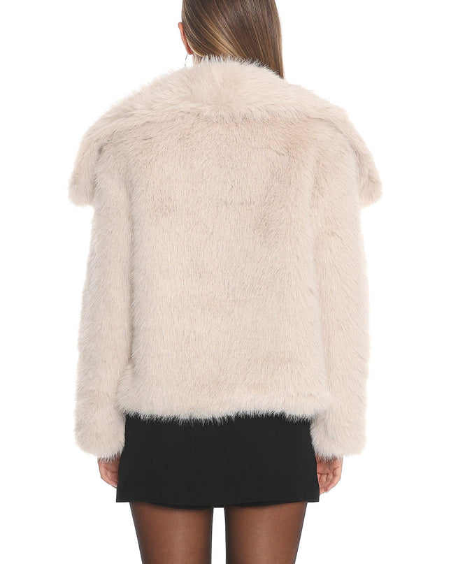 Taupe Oversized Lapel Faux Fur Jacket
