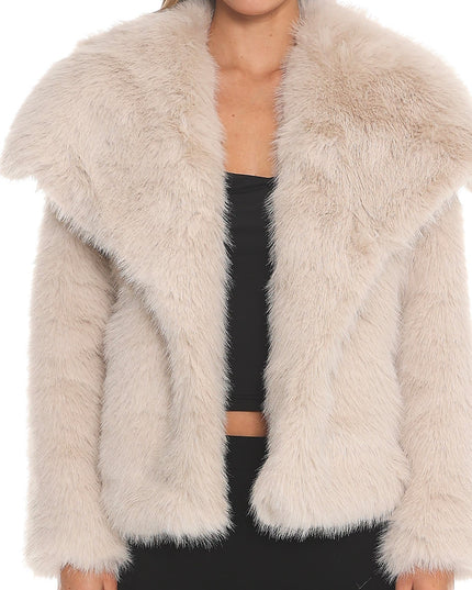 Taupe Oversized Lapel Faux Fur Jacket