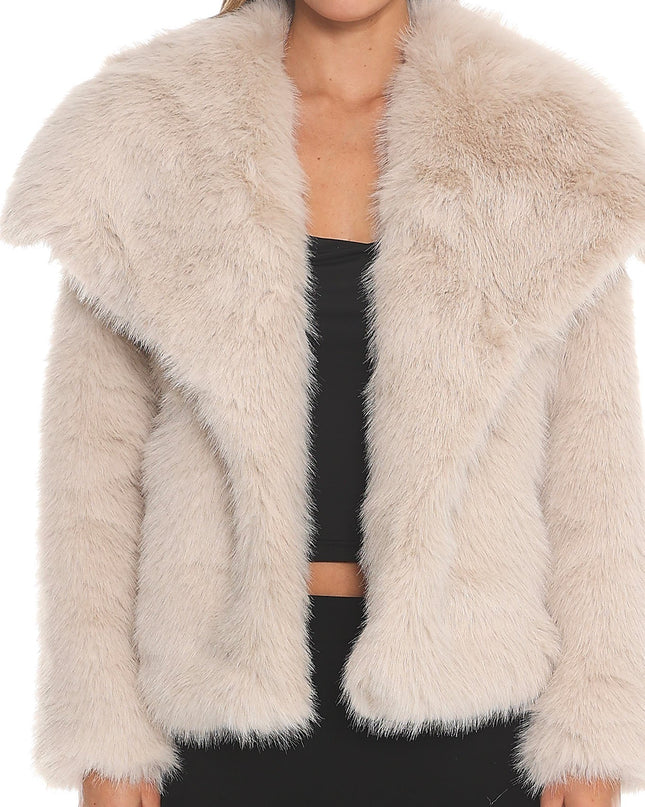 Taupe Oversized Lapel Faux Fur Jacket