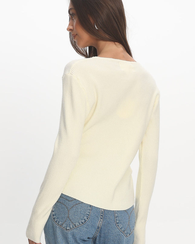Cream Button Front Ribbed Knit Cardigan
