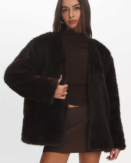 Chocolate Fire Faux Fur Coat
