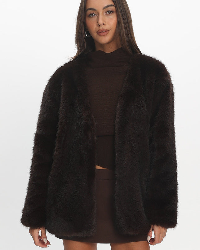 Chocolate Fire Faux Fur Coat