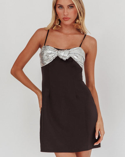 Black/Silver Sequin Twist Mini Dress
