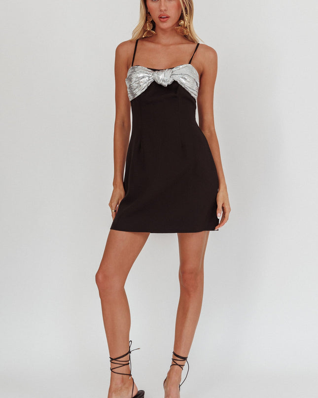 Black/Silver Sequin Twist Mini Dress