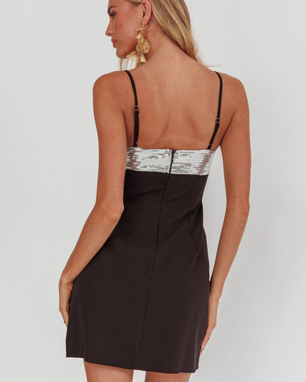 Black/Silver Sequin Twist Mini Dress