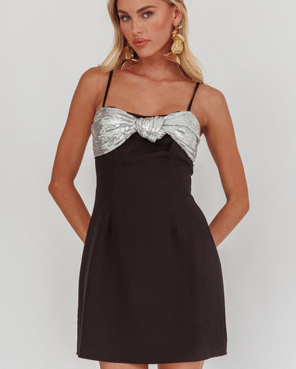 Black/Silver Sequin Twist Mini Dress
