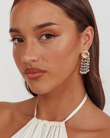 Pearl Circle Tassel Earrings Gold