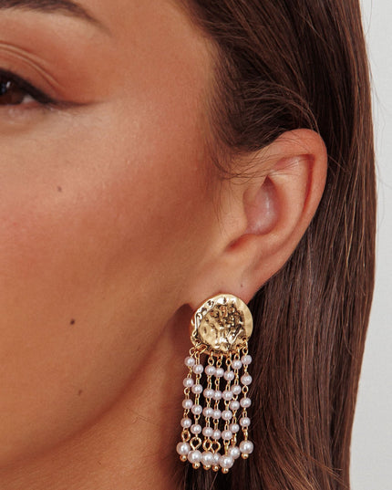 Pearl Circle Tassel Earrings Gold