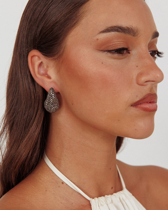 Teardrop Earrings Black Diamante
