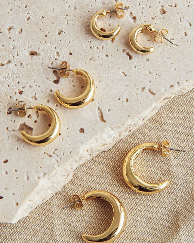 Half-Hoop Earrings Set Gold Plated