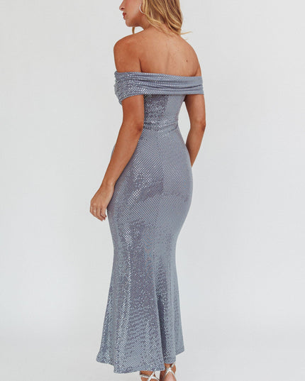 Silver Off-Shoulder Maxi Dress Spangle