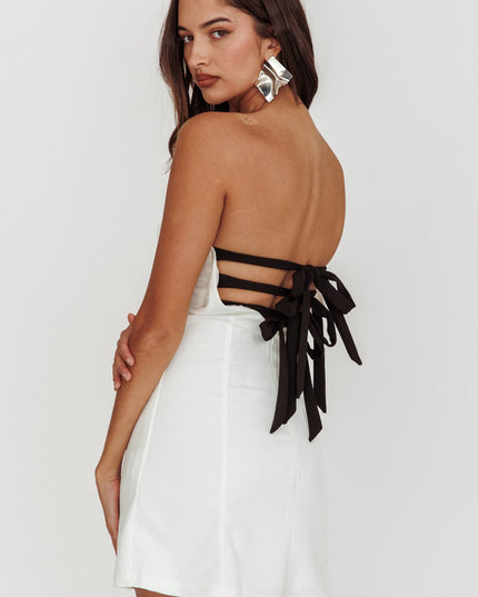 Off White Strapless Sweetheart Mini Dress
