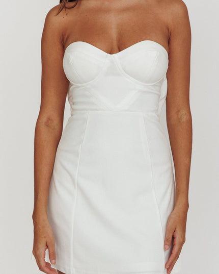 Off White Strapless Sweetheart Mini Dress