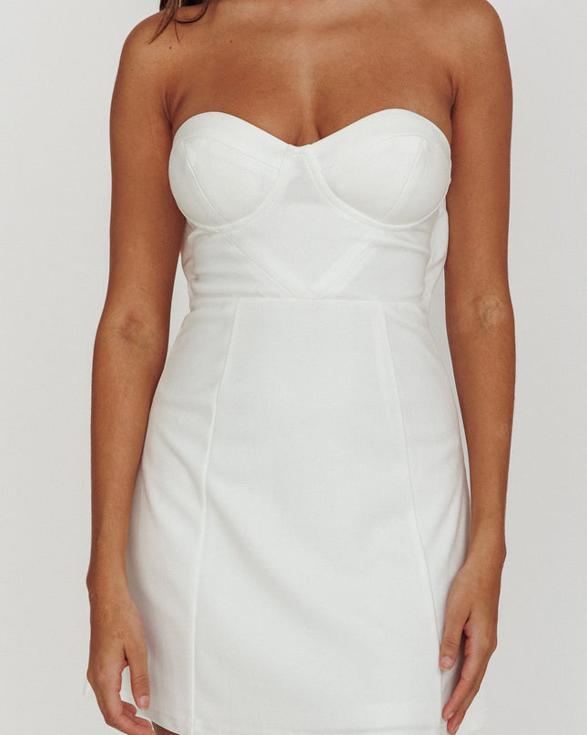 Off White Strapless Sweetheart Mini Dress