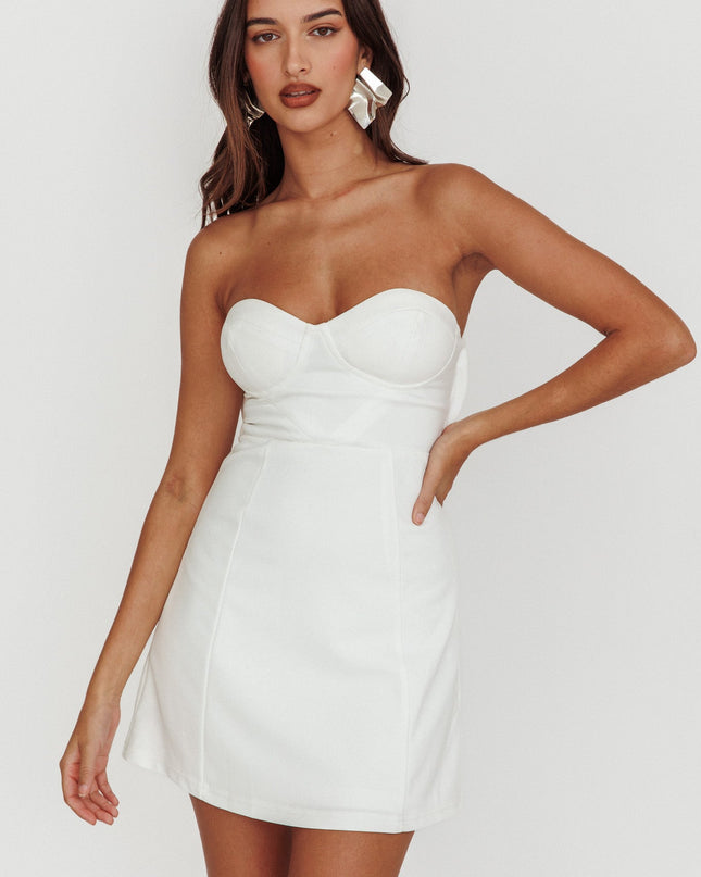 Off White Strapless Sweetheart Mini Dress