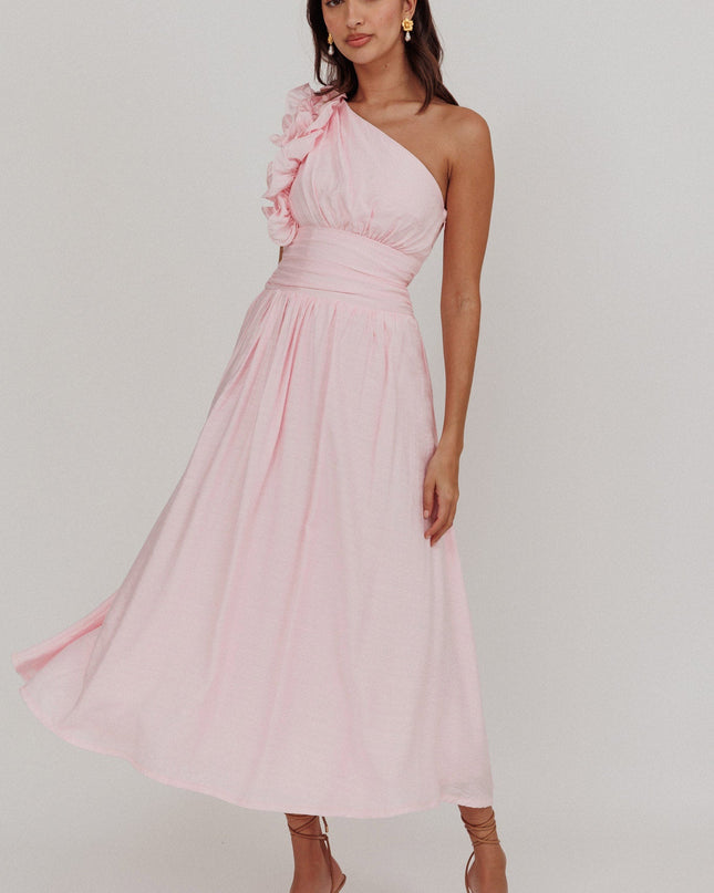 Baby Pink One-Shoulder Maxi Dress