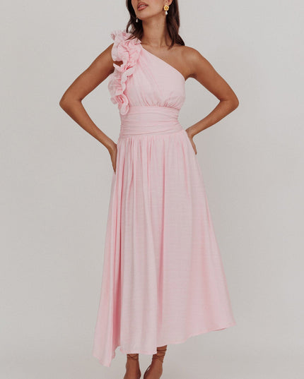 Baby Pink One-Shoulder Maxi Dress