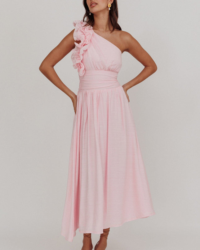 Baby Pink One-Shoulder Maxi Dress