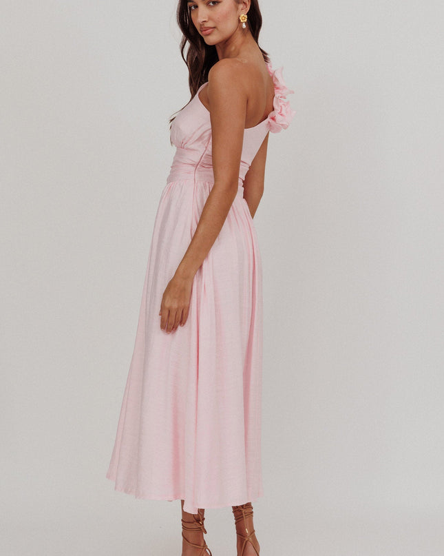 Baby Pink One-Shoulder Maxi Dress