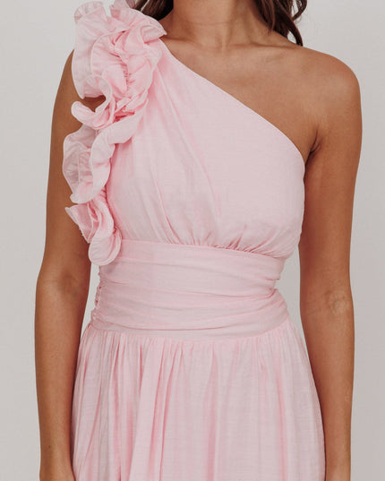 Baby Pink One-Shoulder Maxi Dress