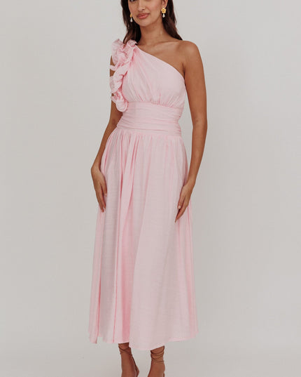 Baby Pink One-Shoulder Maxi Dress