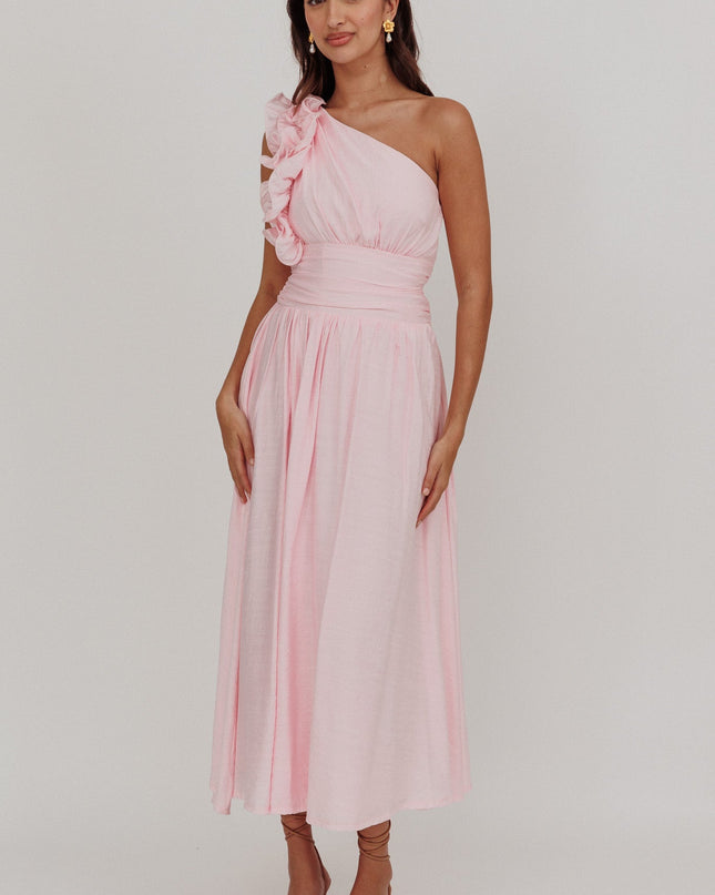 Baby Pink One-Shoulder Maxi Dress
