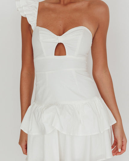 White Tea Time One Shoulder Ruffle Mini Dress