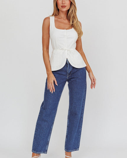 White Ocean Waves Square Neck Top