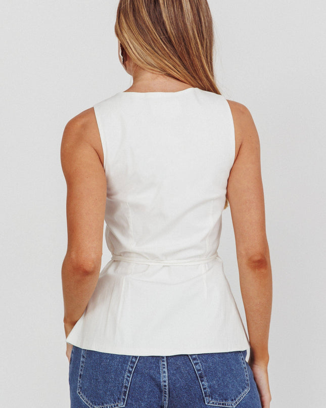 White Ocean Waves Square Neck Top