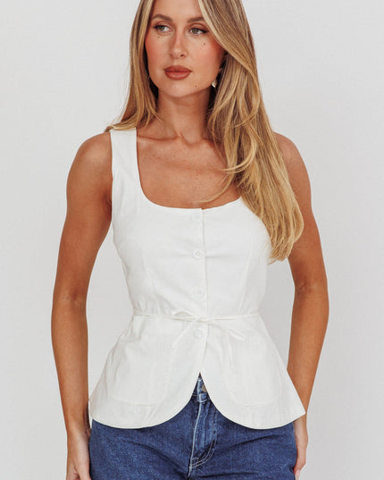 White Ocean Waves Square Neck Top