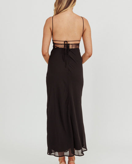 Black Backless Lace Waist Maxi Dress