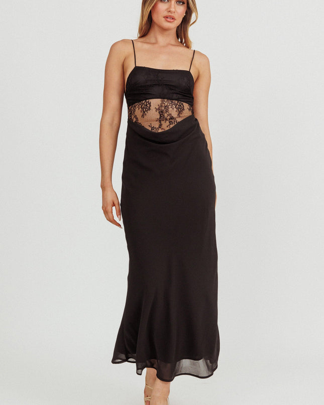 Black Backless Lace Waist Maxi Dress