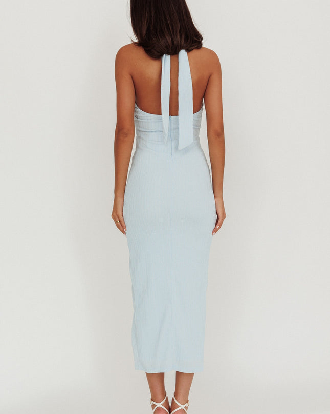 Blue Halterneck Midi Dress