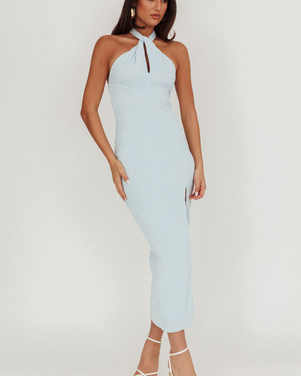 Blue Halterneck Midi Dress