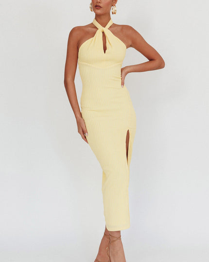 Lemon Halterneck Midi Dress