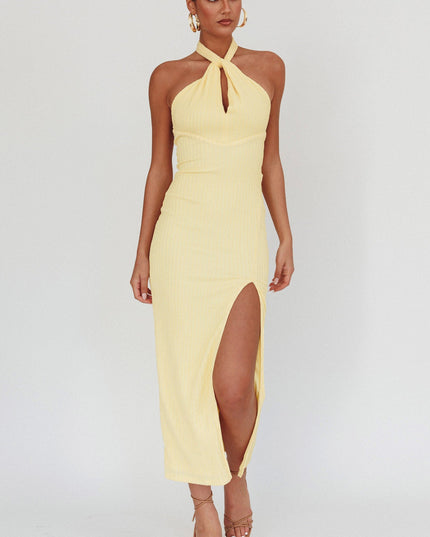 Lemon Halterneck Midi Dress