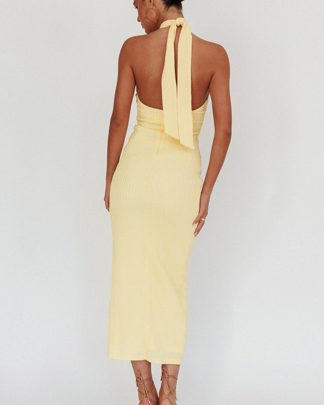 Lemon Halterneck Midi Dress