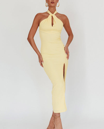 Lemon Halterneck Midi Dress