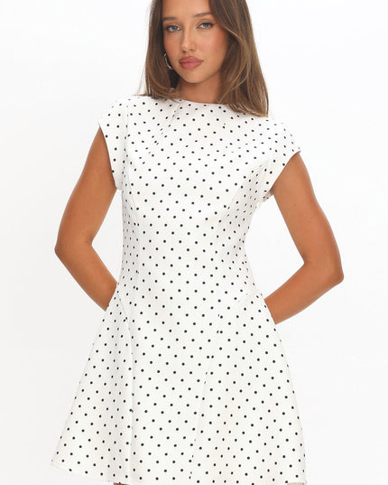 White Cap Sleeve Mini Dress Polka Dot